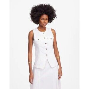 Madewell Denim High Crewneck Vest Sleeveless Tile White Size 8 NEW NU424